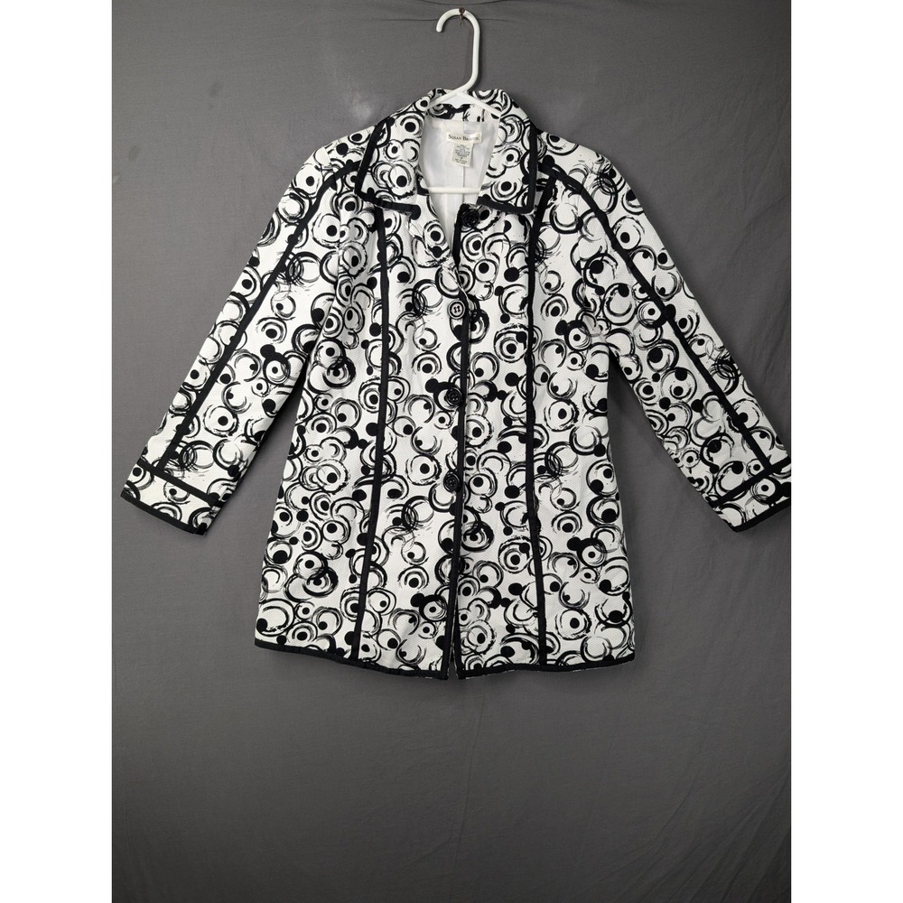Susan Bristol Womens Black White Swirl Print Cotton Button Up Jacket Small